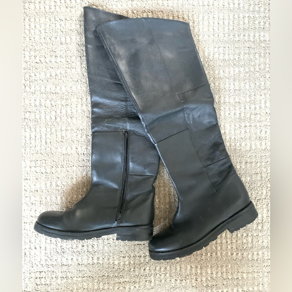 OTK leather mix flat black boots